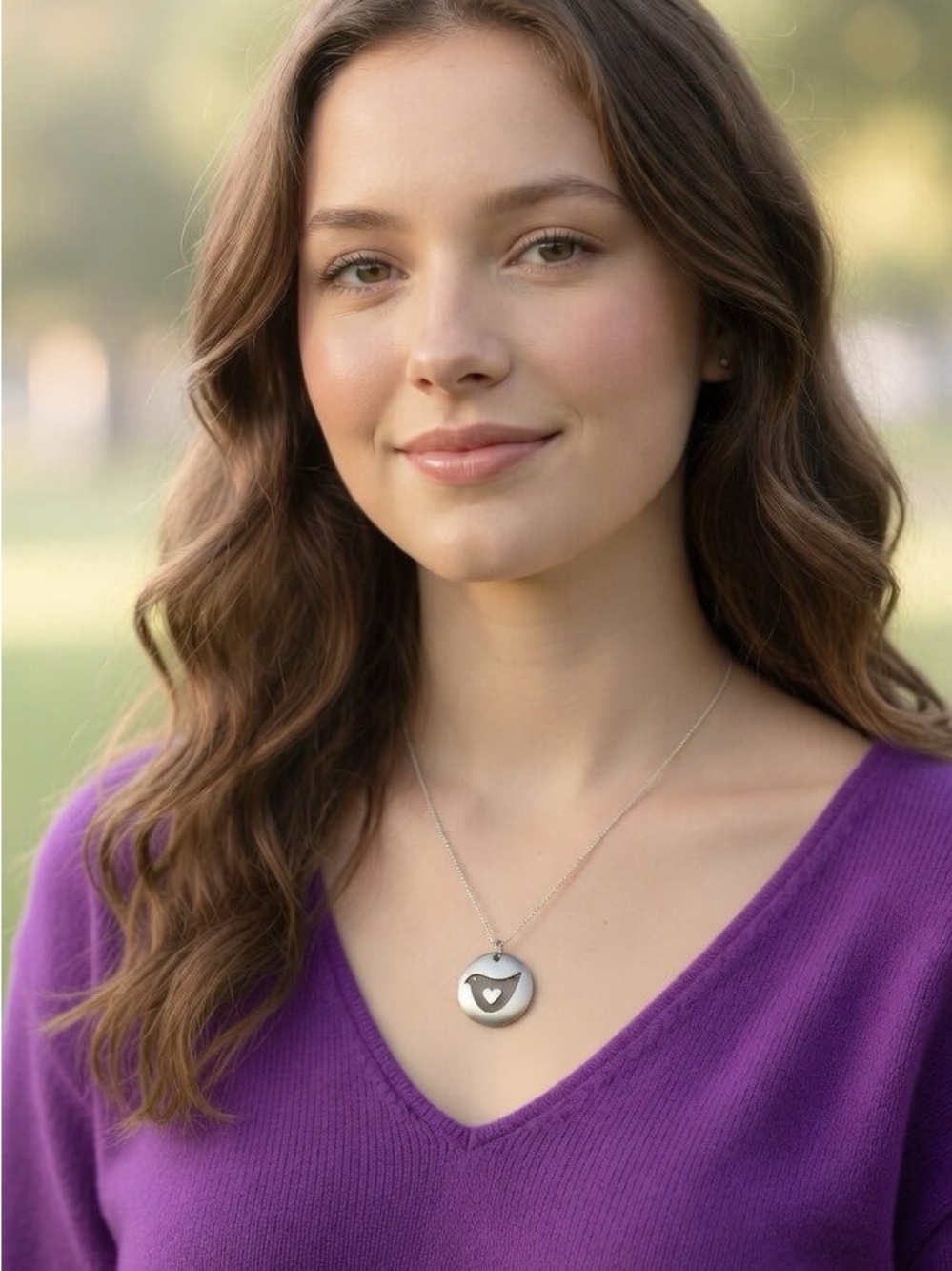 Hallmark Silver Bird Necklace Dove with Heart Pendant Gunmetal Modern Minimalist